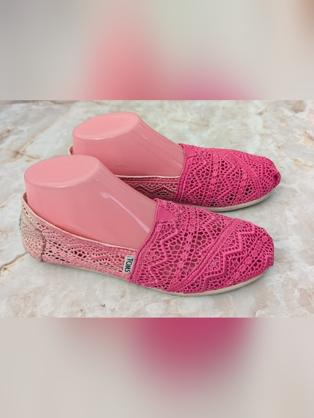 TOMS Pink Crochet Alpargata Slip-On Shoes Sz W8